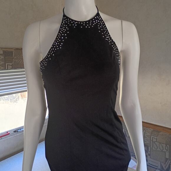 VINTAGE Zum Zum by Niki Livas Black Rhinestone Halter Gown Sz 2 Y2K Prom Formal - Picture 11 of 12